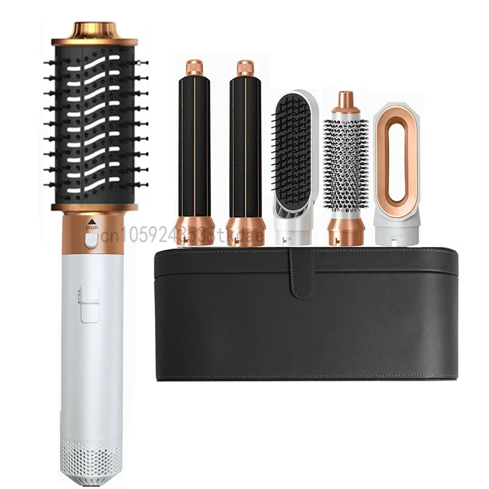6 in 1 Hot Air Hair Styler Brush Set, 1000W Ionic Blow Dryer Brush with Curling and Straightening Attachments
