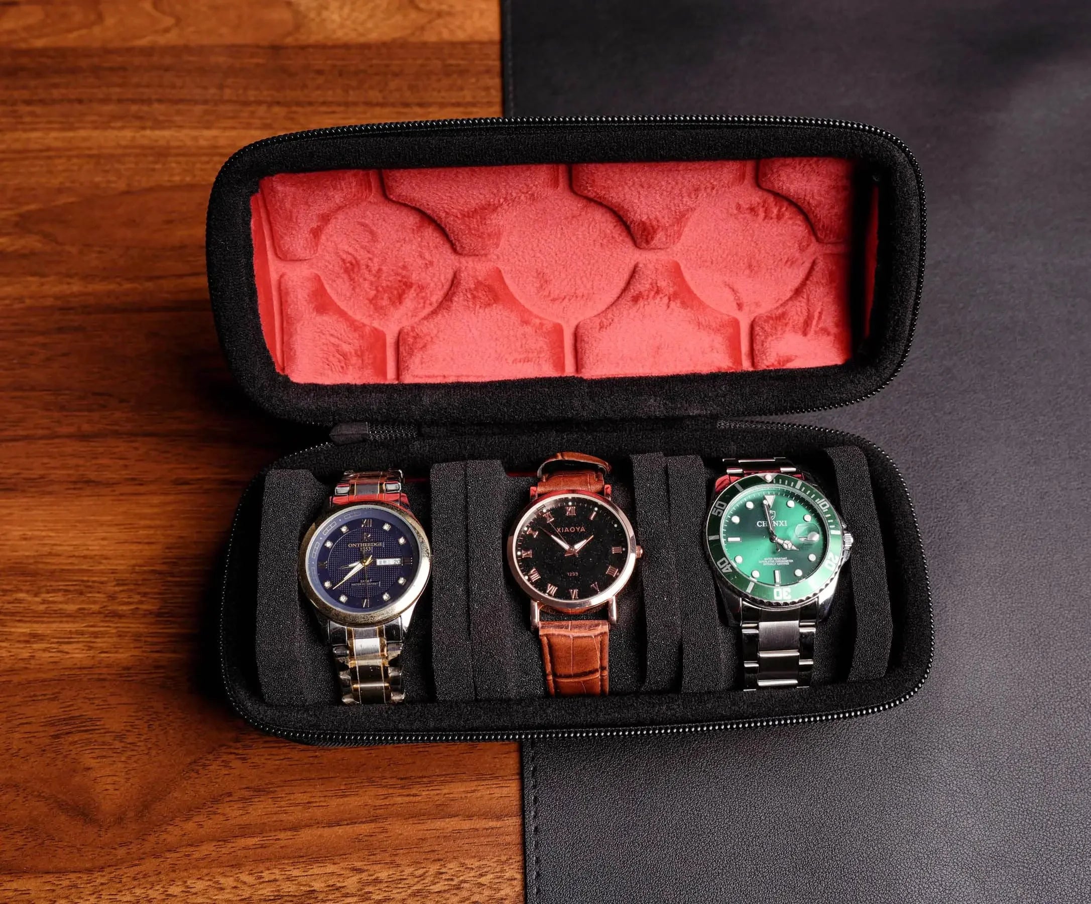 Watch Travel Case for 3, 5, 6 or 10 Watches, Hard Shell Watch Roll Organizer with Removable Pillows
