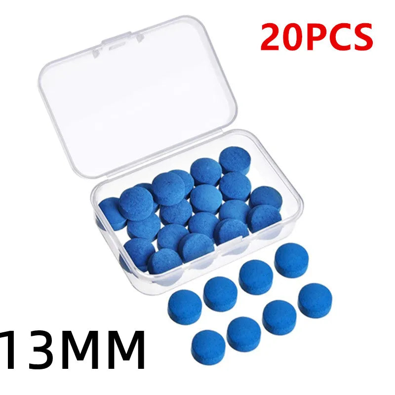 Billiard Cue Tips 20 Pack, 9 10 11 12 13 mm Leather Glue-On Pool and Snooker Cue Tips, Medium Hardness