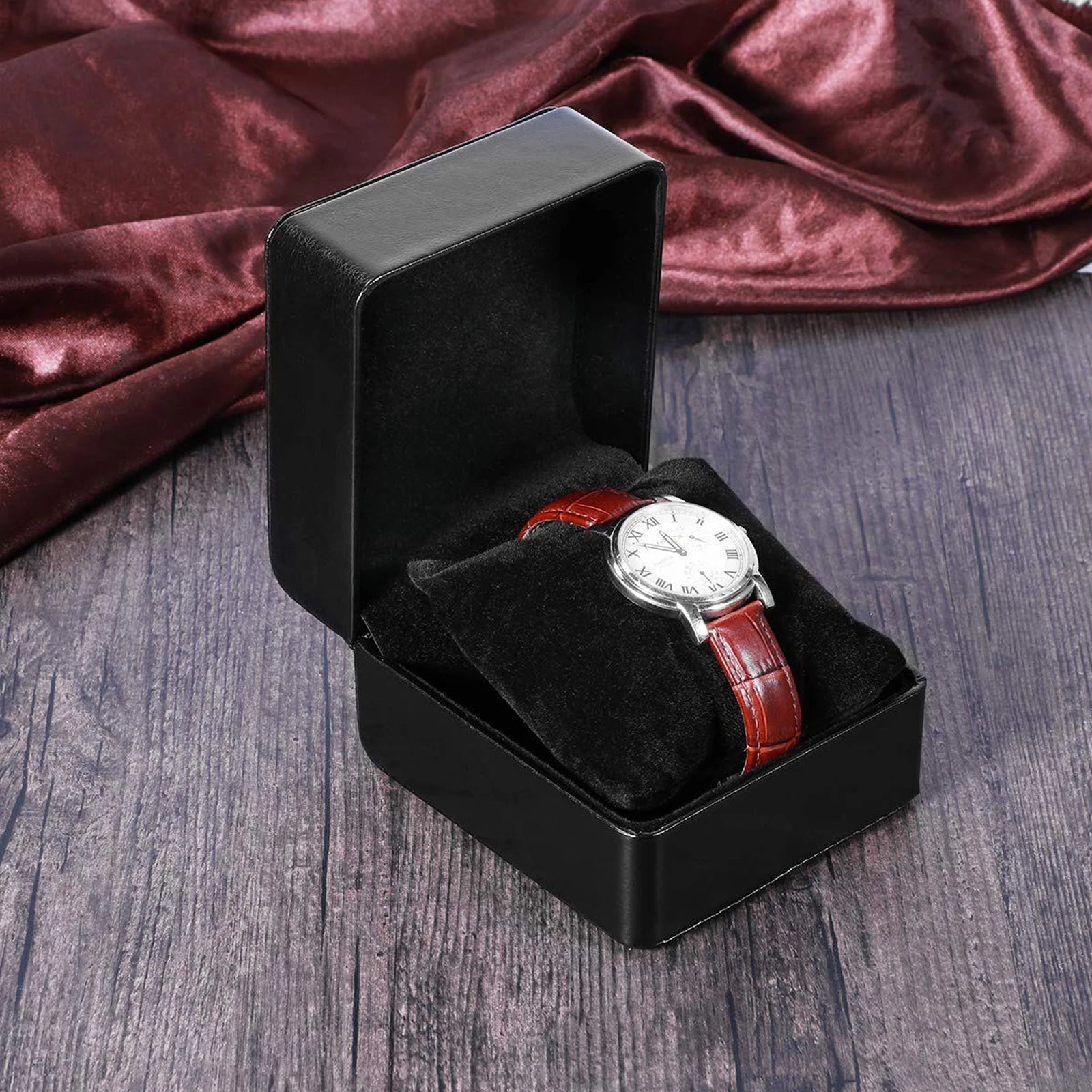 Watch Box with Pillow, PU Leather Single Watch Display Case and 6 or 12 Slot Organizer for Men