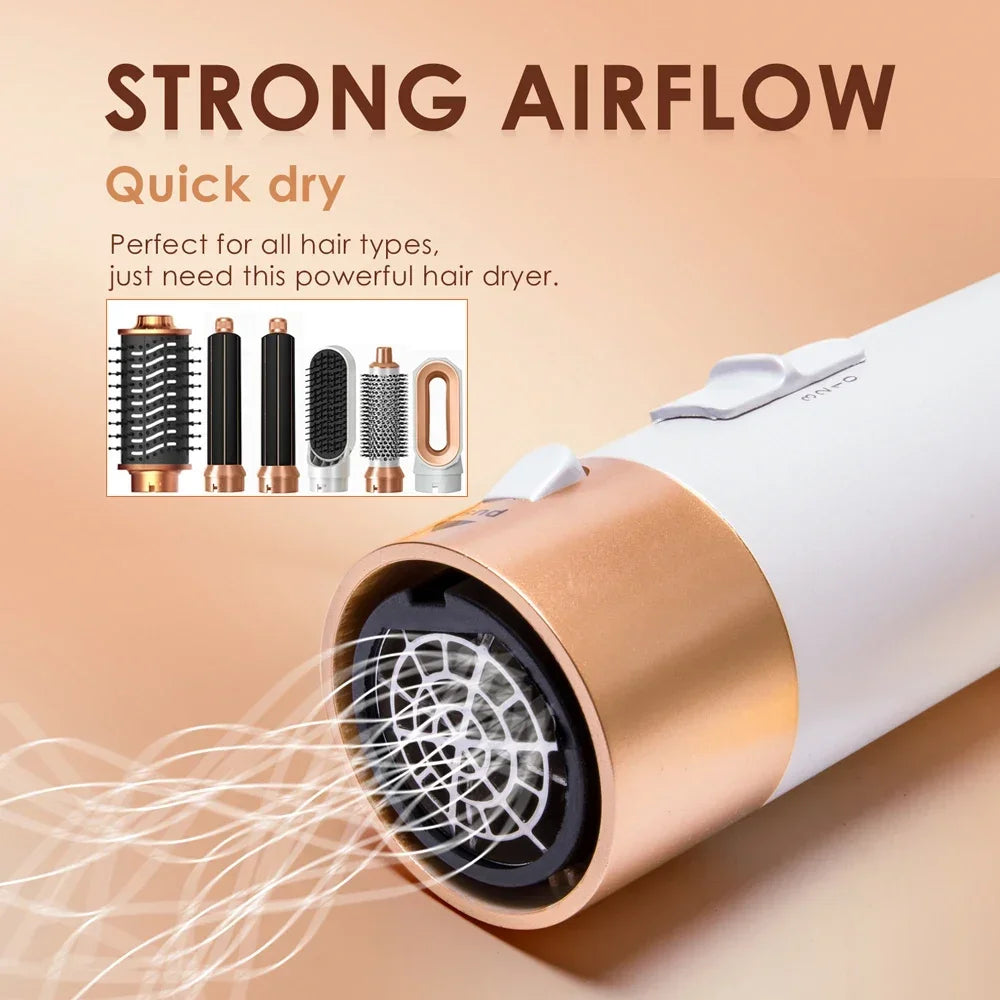 6 in 1 Hot Air Hair Styler Brush Set, 1000W Ionic Blow Dryer Brush with Curling and Straightening Attachments