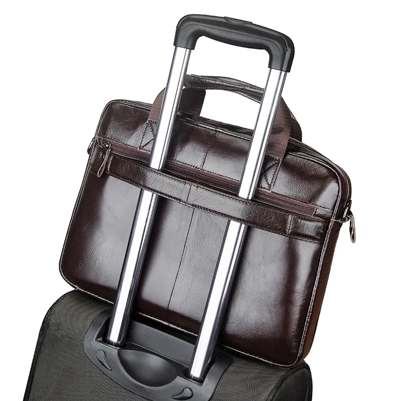 Genuine Leather Briefcase for Men, 15 Inch Laptop Business Bag, Zip Closure Cowhide Work Bag with Interior Organizer Pockets