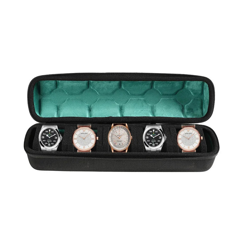 Watch Travel Case for 3, 5, 6 or 10 Watches, Hard Shell Watch Roll Organizer with Removable Pillows