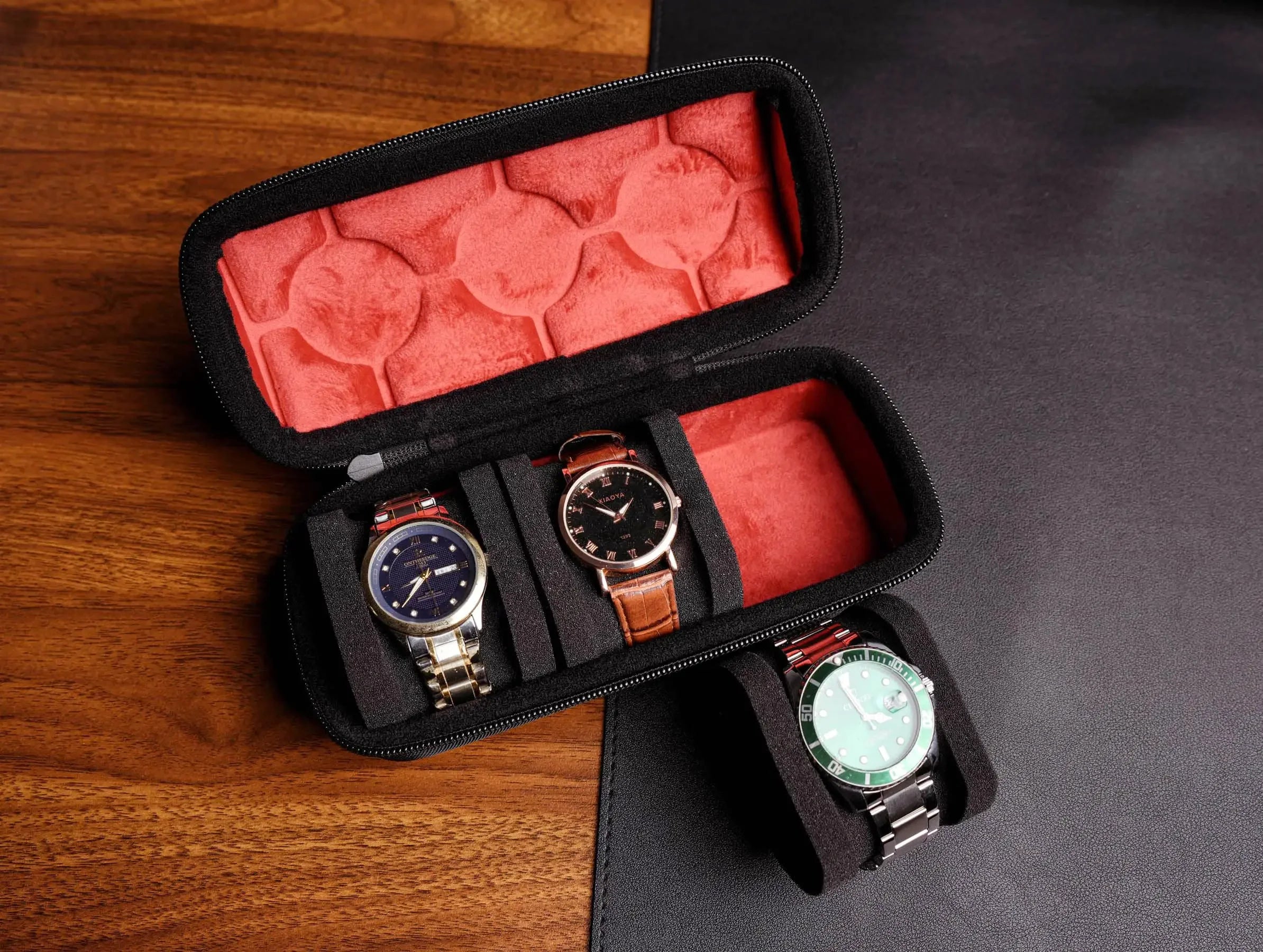 Watch Travel Case for 3, 5, 6 or 10 Watches, Hard Shell Watch Roll Organizer with Removable Pillows