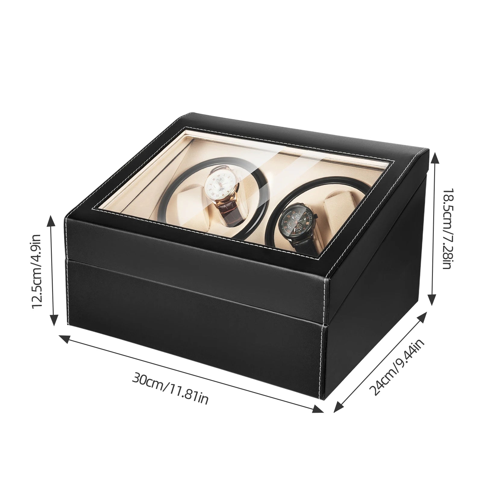 Automatic Watch Winder Box for 4 Watches with 6 Storage Slots, PU Leather Case with Quiet Bidirectional Motor