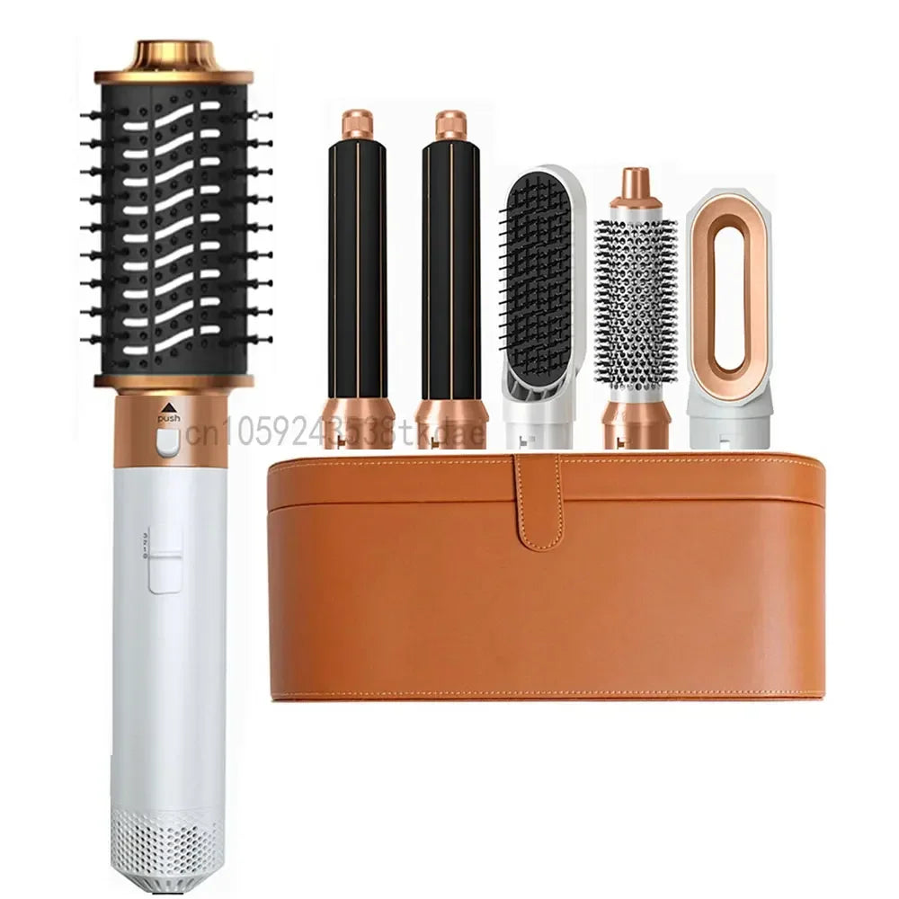 6 in 1 Hot Air Hair Styler Brush Set, 1000W Ionic Blow Dryer Brush with Curling and Straightening Attachments