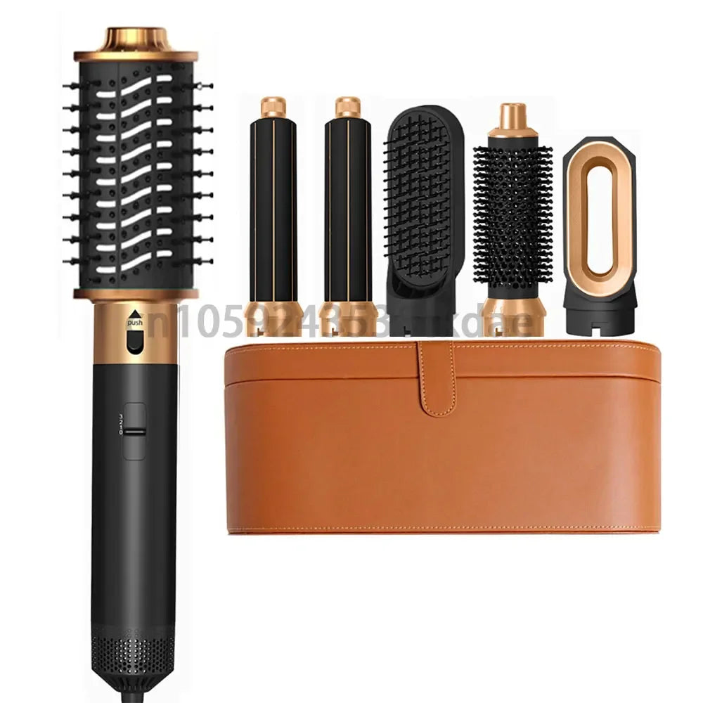 6 in 1 Hot Air Hair Styler Brush Set, 1000W Ionic Blow Dryer Brush with Curling and Straightening Attachments