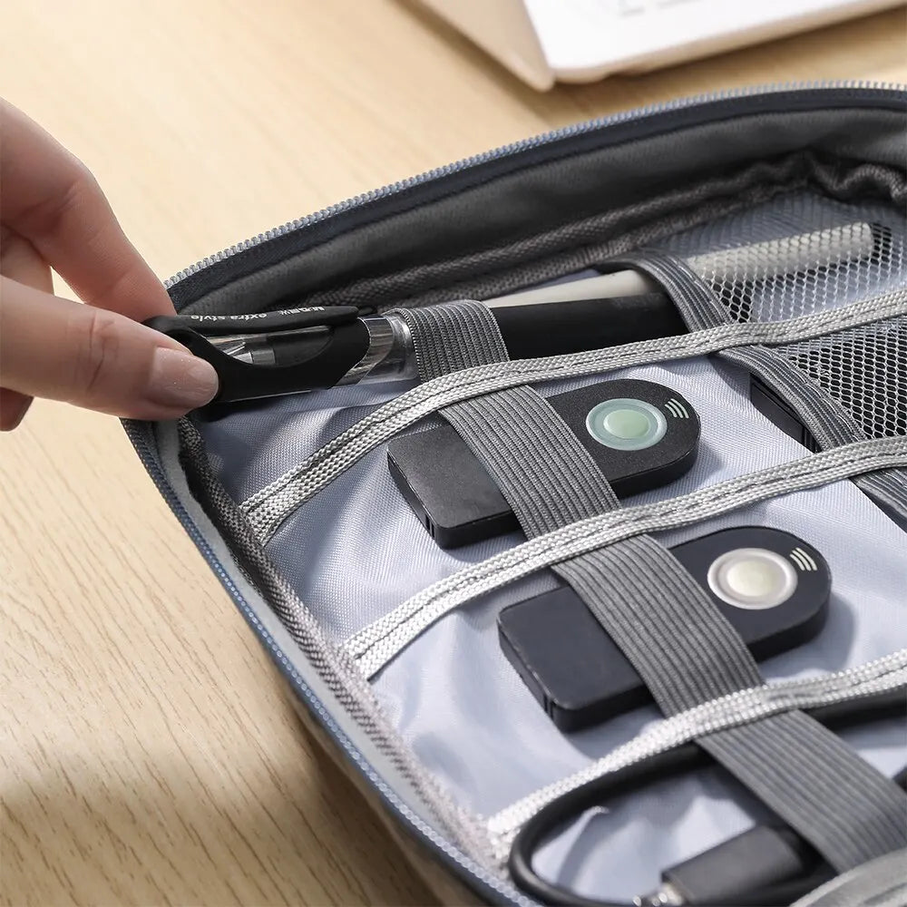 Travel Cable Organizer Bag, Water Resistant Nylon Electronics Accessory Case for Chargers, Cords and Power Banks
