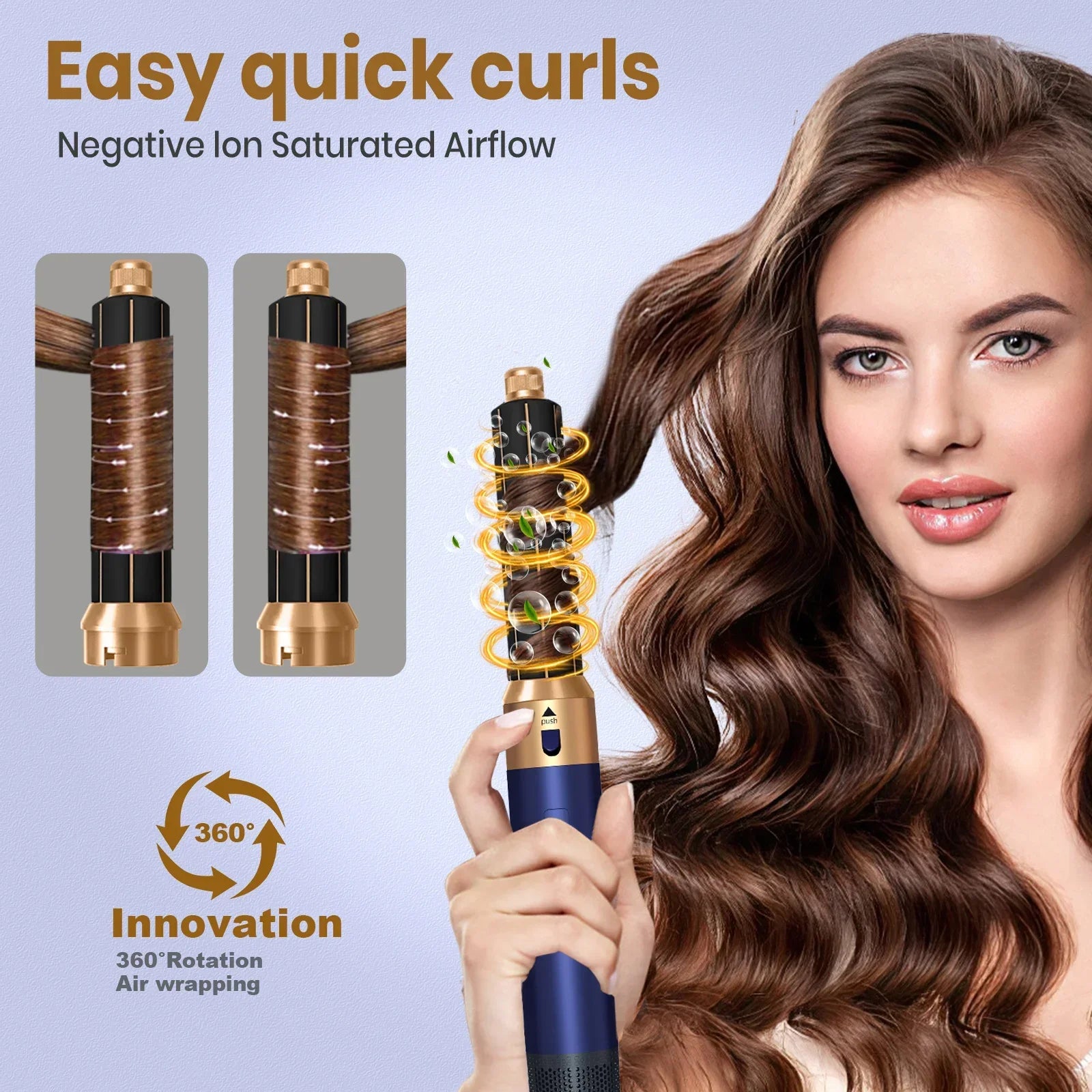 6 in 1 Hot Air Hair Styler Brush Set, 1000W Ionic Blow Dryer Brush with Curling and Straightening Attachments