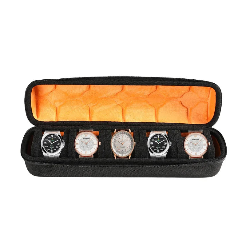Watch Travel Case for 3, 5, 6 or 10 Watches, Hard Shell Watch Roll Organizer with Removable Pillows