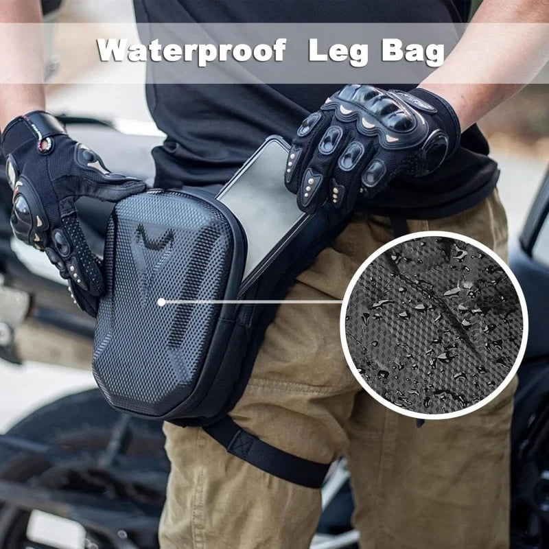 Motorcycle Leg Bag for Riders, Waterproof EVA Thigh Tank Bag with Crossbody and Waist Strap