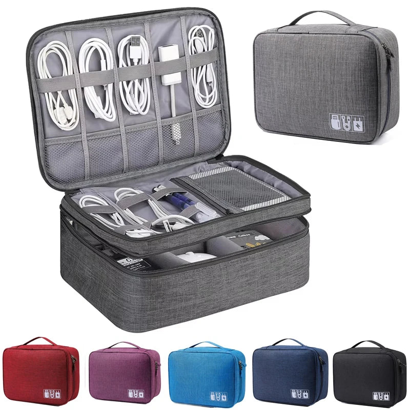 Travel Cable Organizer Bag, Water Resistant Nylon Electronics Accessory Case for Chargers, Cords and Power Banks