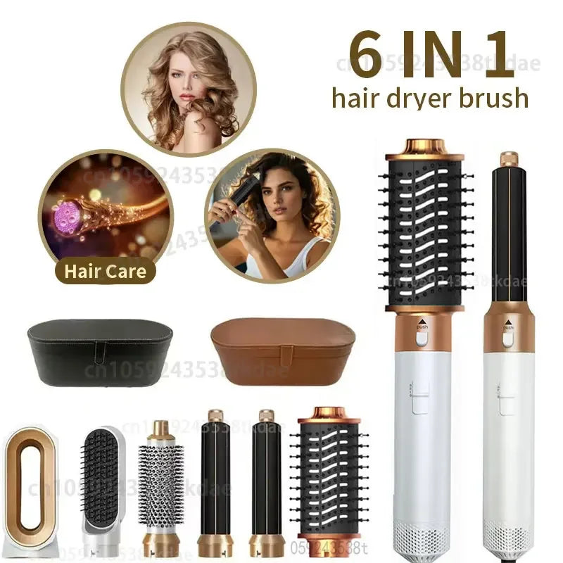 6 in 1 Hot Air Hair Styler Brush Set, 1000W Ionic Blow Dryer Brush with Curling and Straightening Attachments