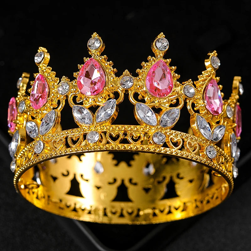 Crystal Rhinestone Tiara Crown Headband for Women, Baroque Round Bridal and Prom Hair Accessory