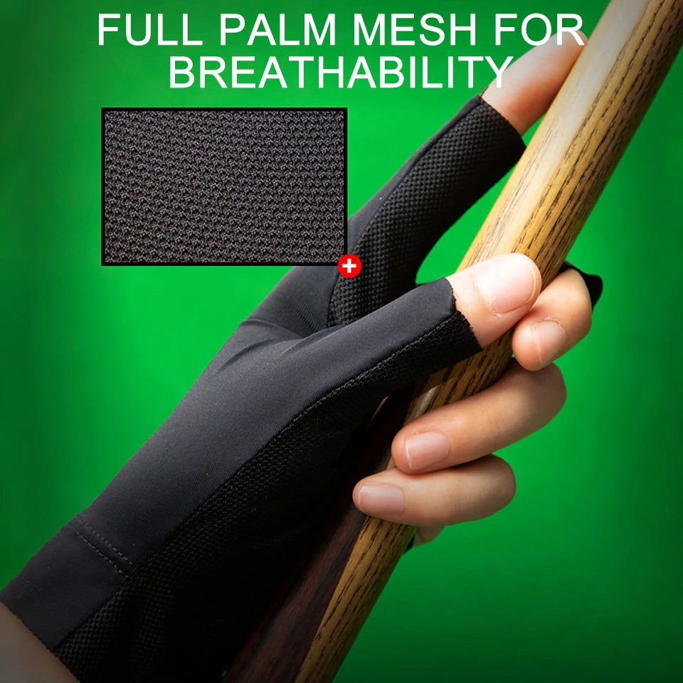 Billiard Glove for Left or Right Hand, Three Finger Open Pool and Snooker Glove, Non-Slip Breathable Mesh