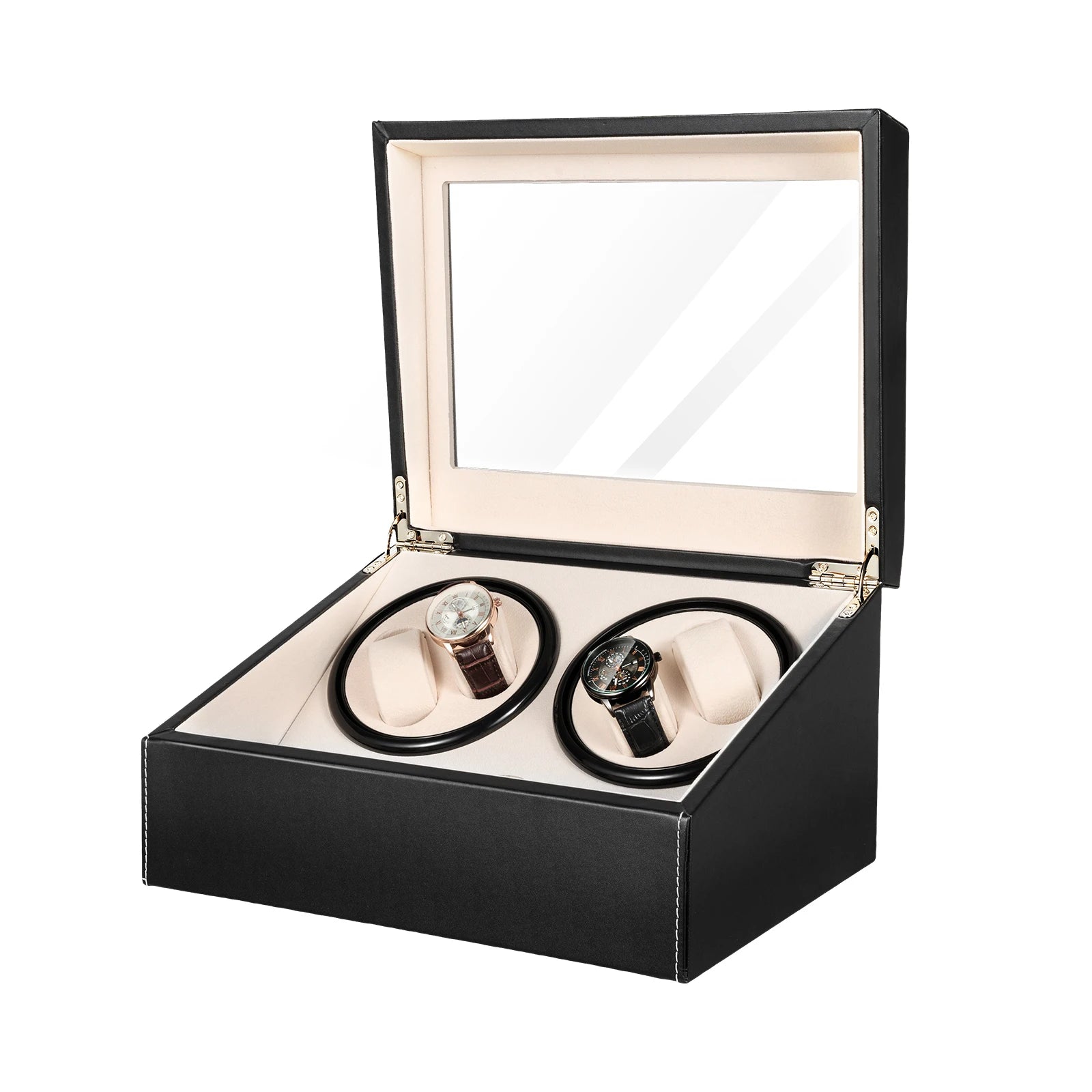 Automatic Watch Winder Box for 4 Watches with 6 Storage Slots, PU Leather Case with Quiet Bidirectional Motor