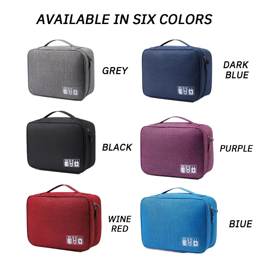 Travel Cable Organizer Bag, Water Resistant Nylon Electronics Accessory Case for Chargers, Cords and Power Banks