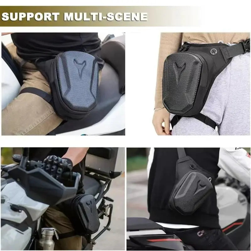 Motorcycle Leg Bag for Riders, Waterproof EVA Thigh Tank Bag with Crossbody and Waist Strap