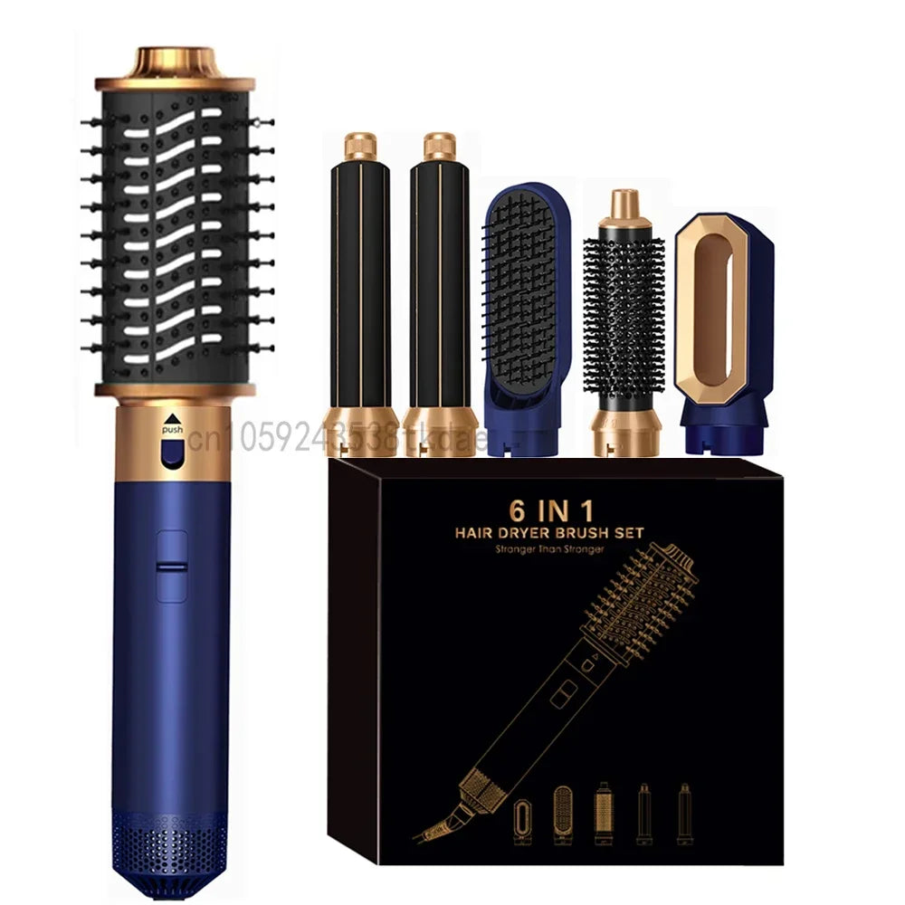 6 in 1 Hot Air Hair Styler Brush Set, 1000W Ionic Blow Dryer Brush with Curling and Straightening Attachments