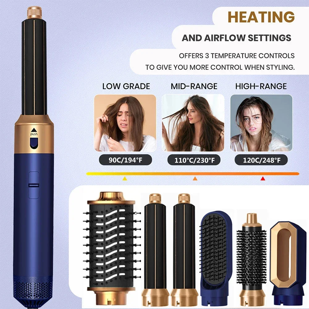 6 in 1 Hot Air Hair Styler Brush Set, 1000W Ionic Blow Dryer Brush with Curling and Straightening Attachments