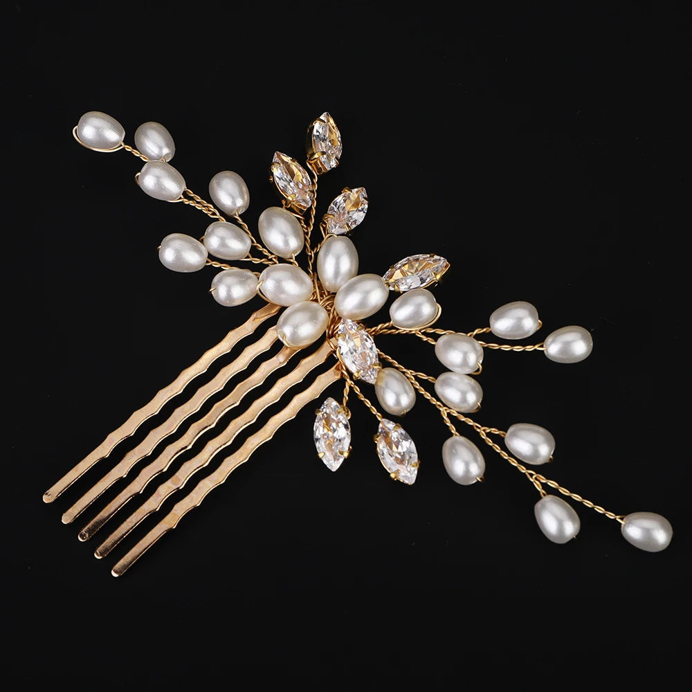 Pearl and Zircon Bridal Hair Comb, Vintage Wedding Headpiece for Brides and Bridesmaids
